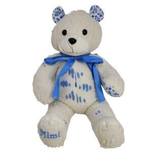 Chenille Teddy Bear Stuffed Animal 18" Mimi White Blue decore Floral lovie
